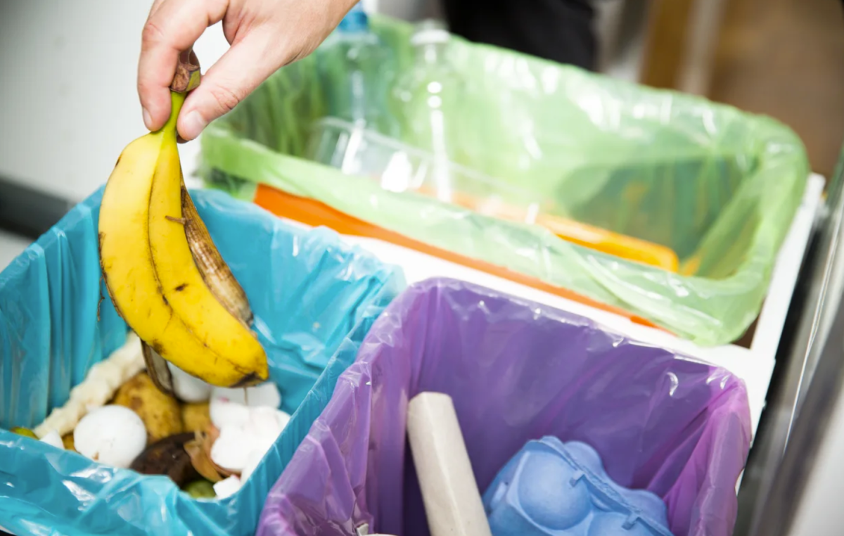 Kildesortering av husholdningsavfall - ulike dunker.