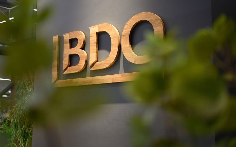 BDO-logo som henger på vegg med panter i forgrunnen