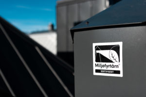 Bilde av et Bannerbilde med miljøfyrtårnlogo og tekst på tak